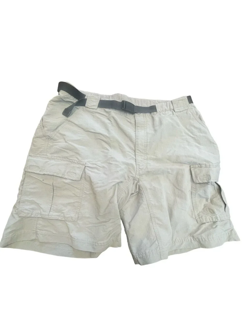 The North Face Cargo Shorts Mens Size XL Belted Nylon Elastic Waist Hiking Gray